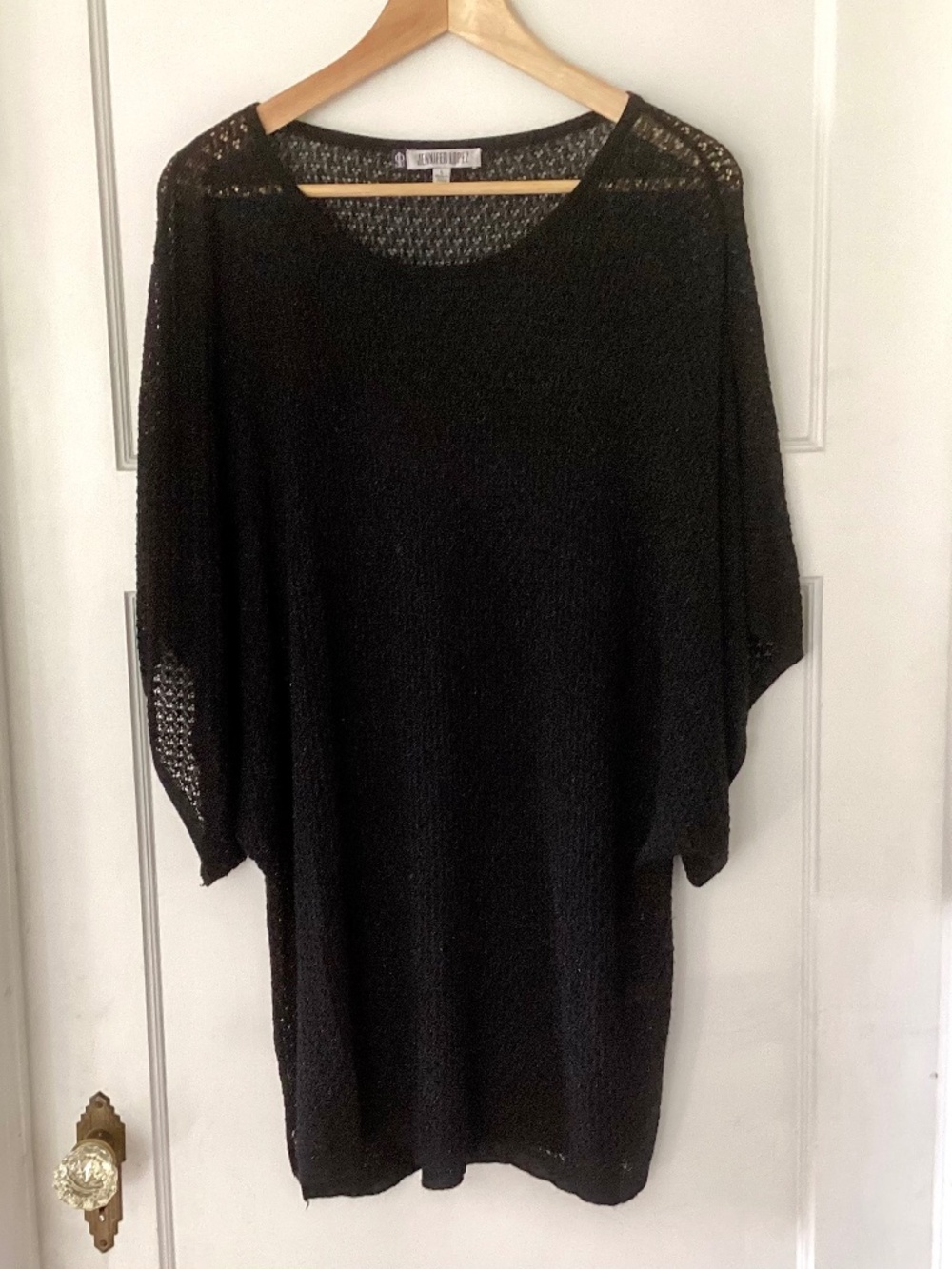 J.Lo Jennifer Lopez Black Dolman Sleeve Mesh Lace Tunic Top Women L Witchy Fall